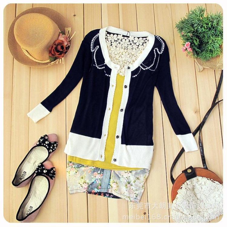 夏薄<em>开衫针织</em>衫撞<em>色彩</em>条纹<em>百搭</em>空调衫长袖镂空