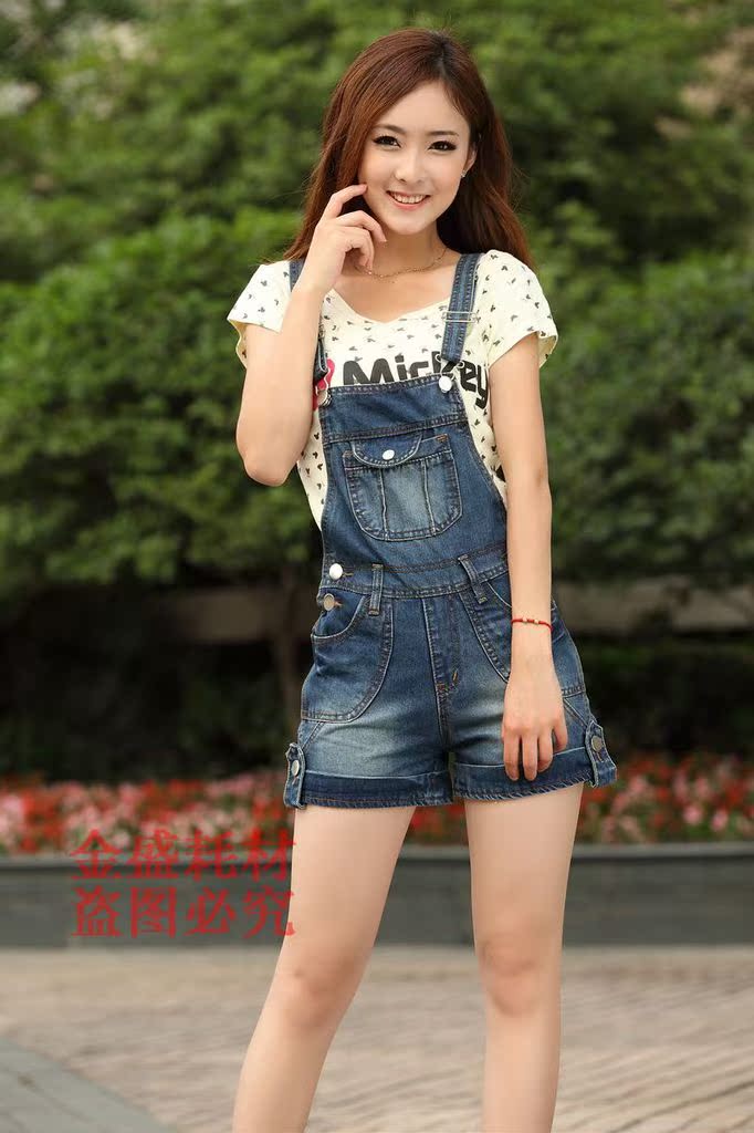 新款<em>背带</em>裤 连体裤大童<em>背带牛仔短裤少女</em>吊带