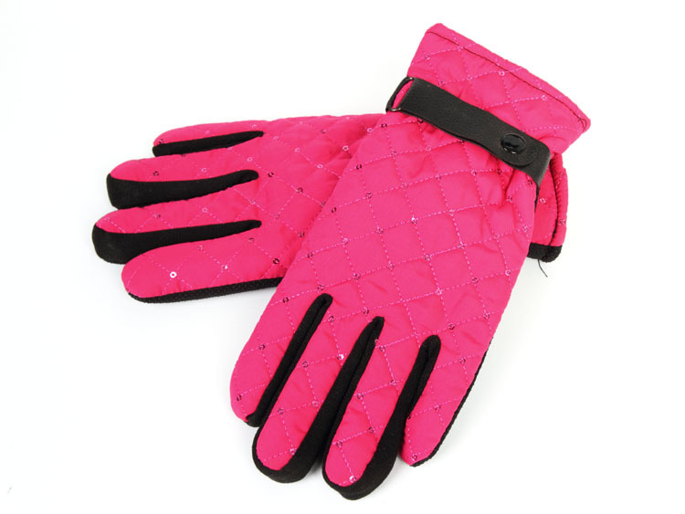 女士冬季防滑手套 加厚布艺亮片保暖手套 摩托