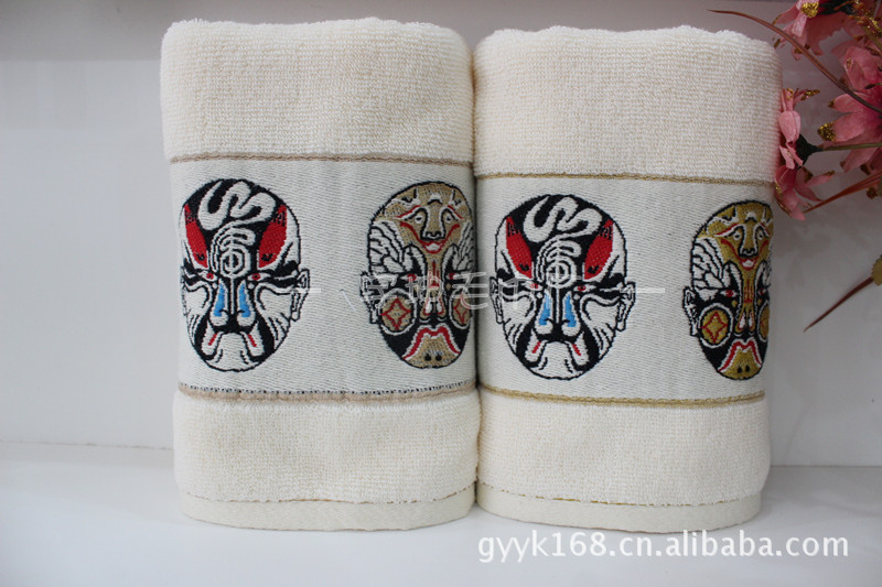 【厂家供应 中国风毛巾 脸谱图案 32s纯棉 支持