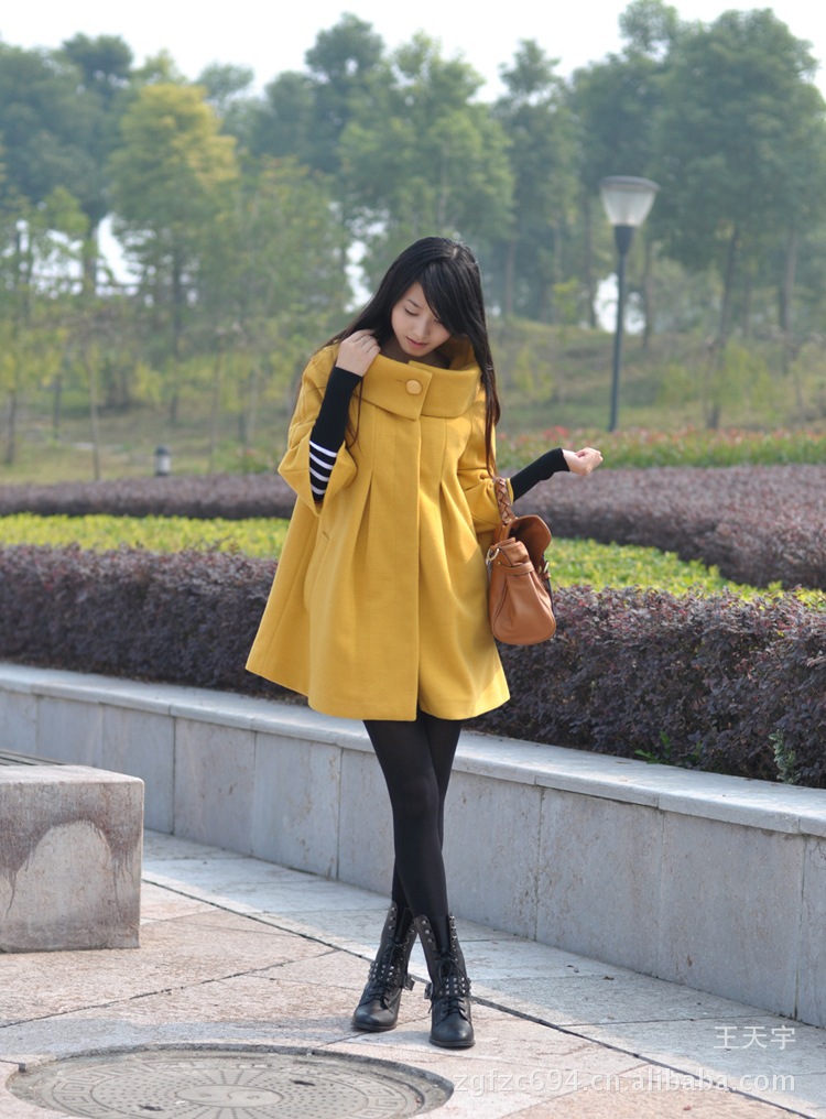 2秋装新品韩版斗篷式可拆袖子毛呢翻领立领两