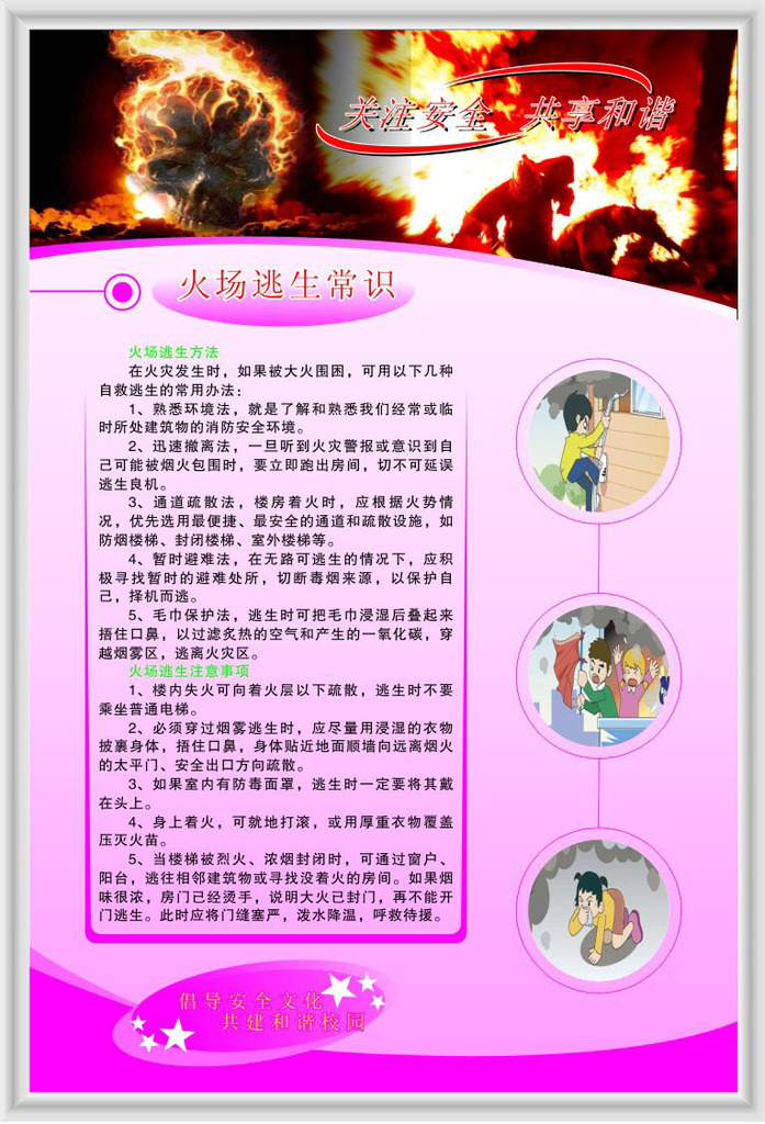 9海报展板办公装饰3511学校园火场逃生常识图