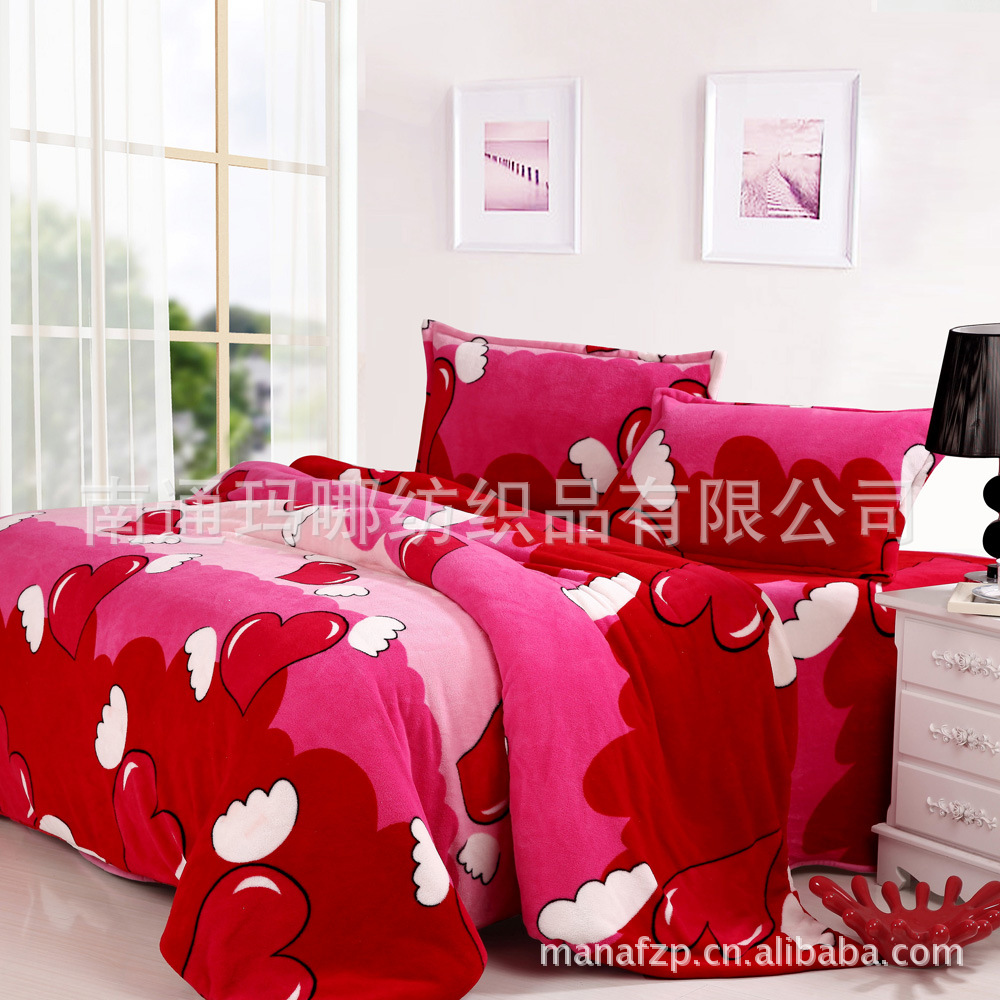 厂家直销 珊瑚绒四件套批发\/超柔印花珊瑚绒四