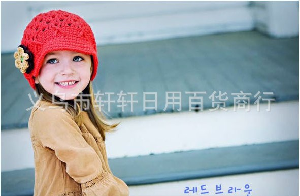 批发采购帽子-韩版儿童女宝宝婴儿红色花朵帽