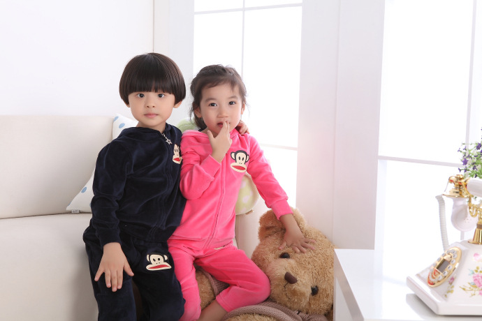 品牌童装 天鹅绒<em>大嘴猴</em>母<em>女装</em>休闲运动装亲子
