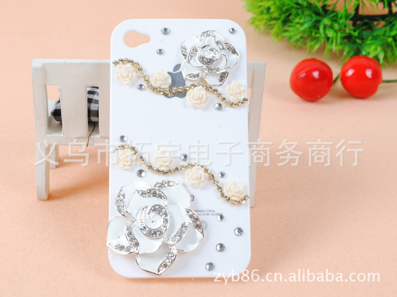 手机壳iphone4s 苹果4代 DIY镶钻 蜘蛛知足图片