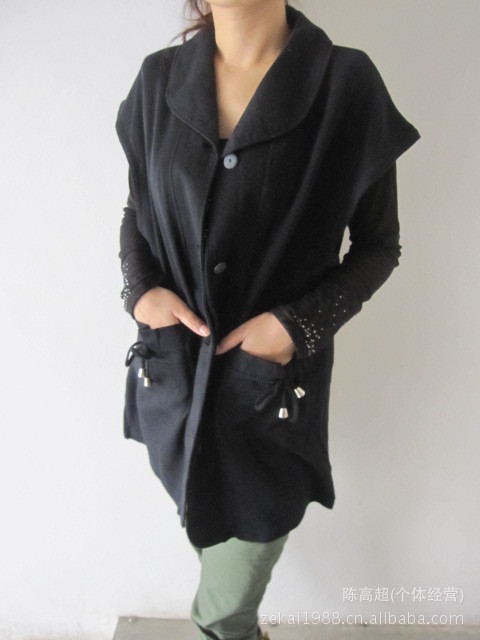 外贸原单品牌 纯棉华夫格 马甲 毛衣<em>开衫</em> 长款毛