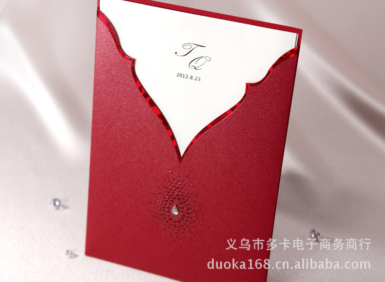 中国风大红色邀请函 欧式简约请柬 点钻婚庆卡
