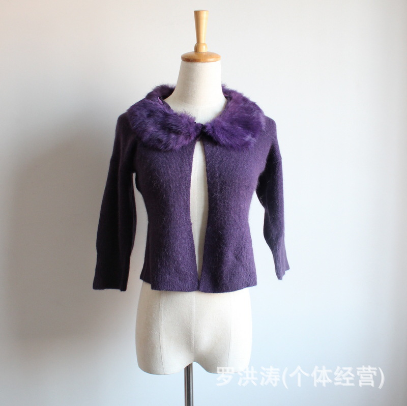 【批发外贸原单可拆卸<em>兔毛</em>领子<em>紫色兔毛短款</em>中