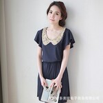 工厂批发零售代理代销女装韩版新款收腰荷叶边亮片短袖连衣裙2125