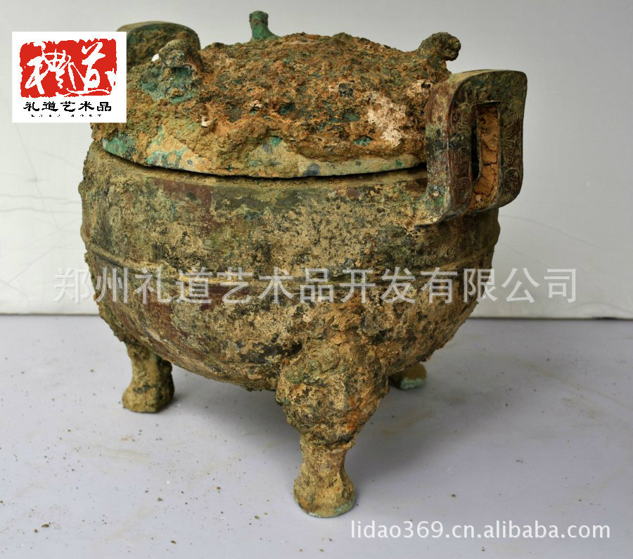 仿古高仿青铜器批发古玩铜鼎带铭文圆鼎 三足青铜鼎金属工艺品