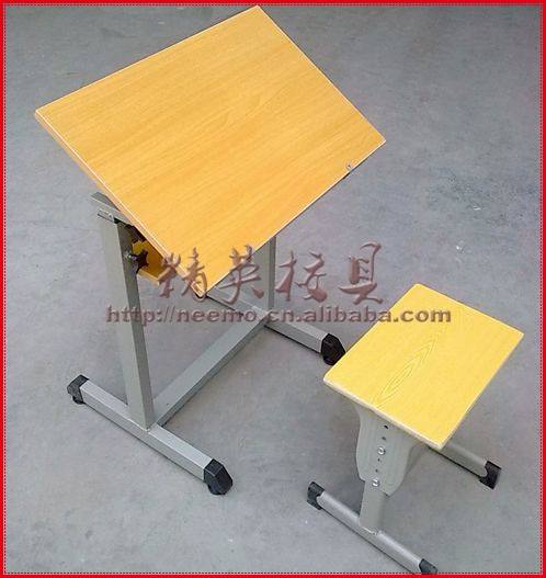 带方凳可升降美术桌椅 画图桌 学生课桌椅 单人