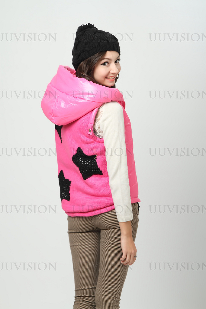 【2012年秋款韩版连<em>帽羽绒马甲</em> 后背针织珍珠