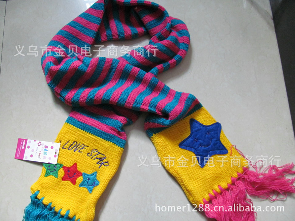 韩版儿童七彩毛线围巾 冬季首选 条文彩色围巾