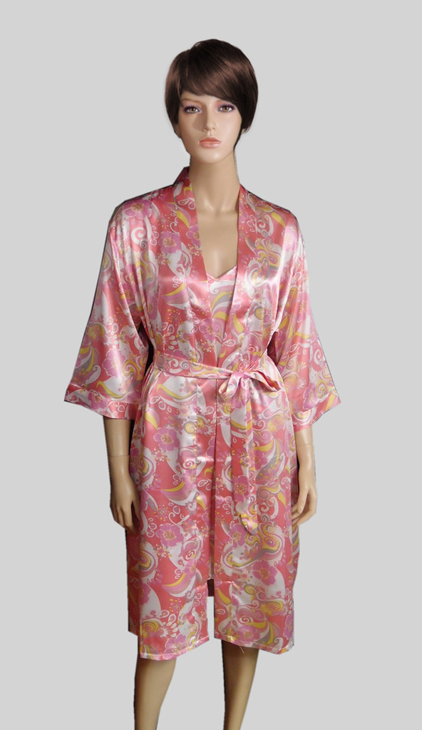 [供应]仿真丝缎印花双件套和服式睡袍 2026a丝绸女睡衣(图)