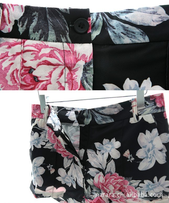 批发韩版 印花<em>短裤</em> <em>韩国</em>进口 甜美<em>花朵</em>印花<em>短裤</em>