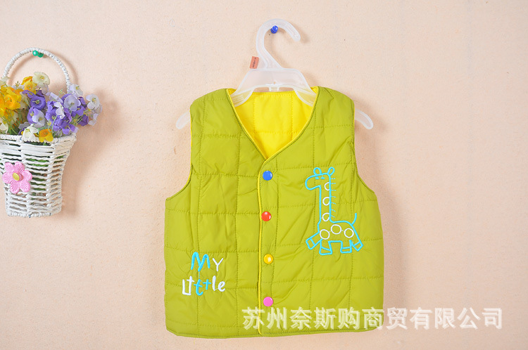 秋冬新款 小鹿图案 卡通 <em>儿童</em>保暖棉<em>马甲</em> <em>棉袄</em>背