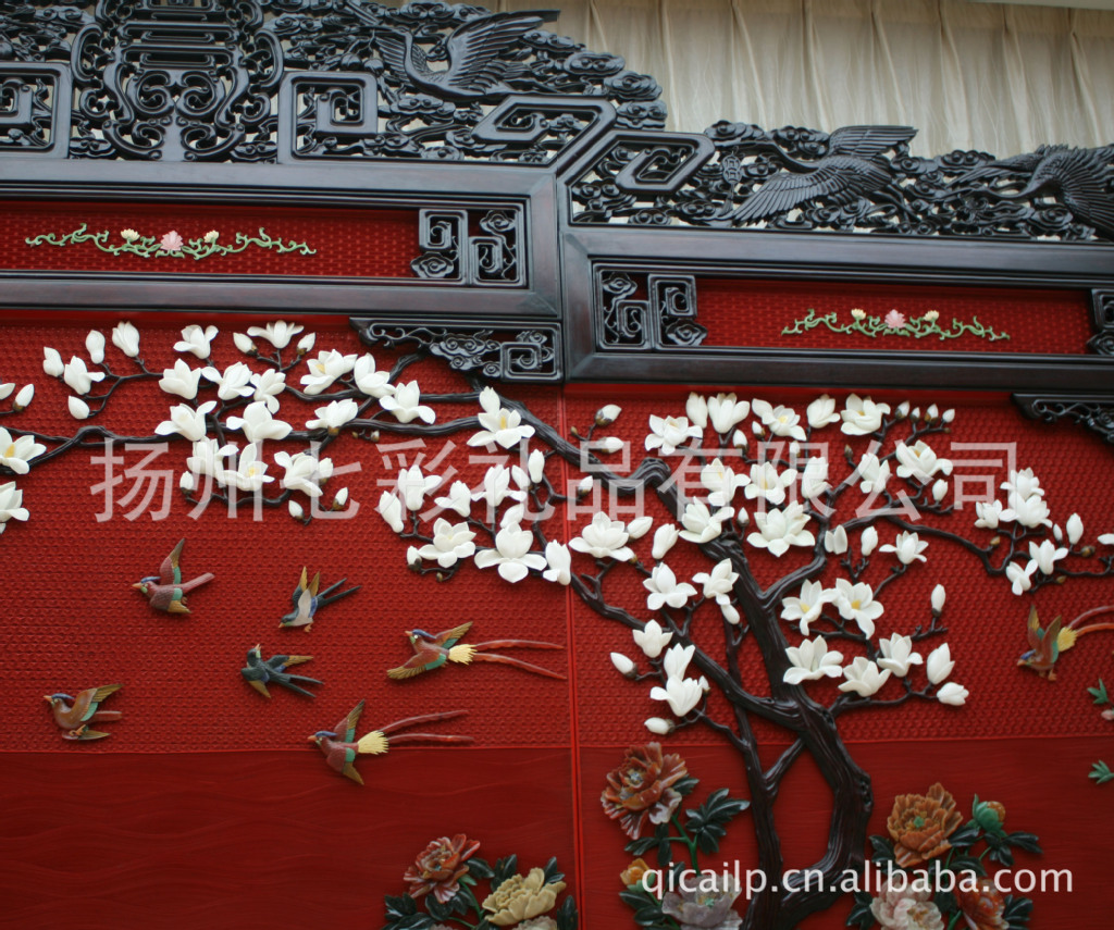 【扬州漆器 雕漆嵌玉万紫千红大地屏 古典家居