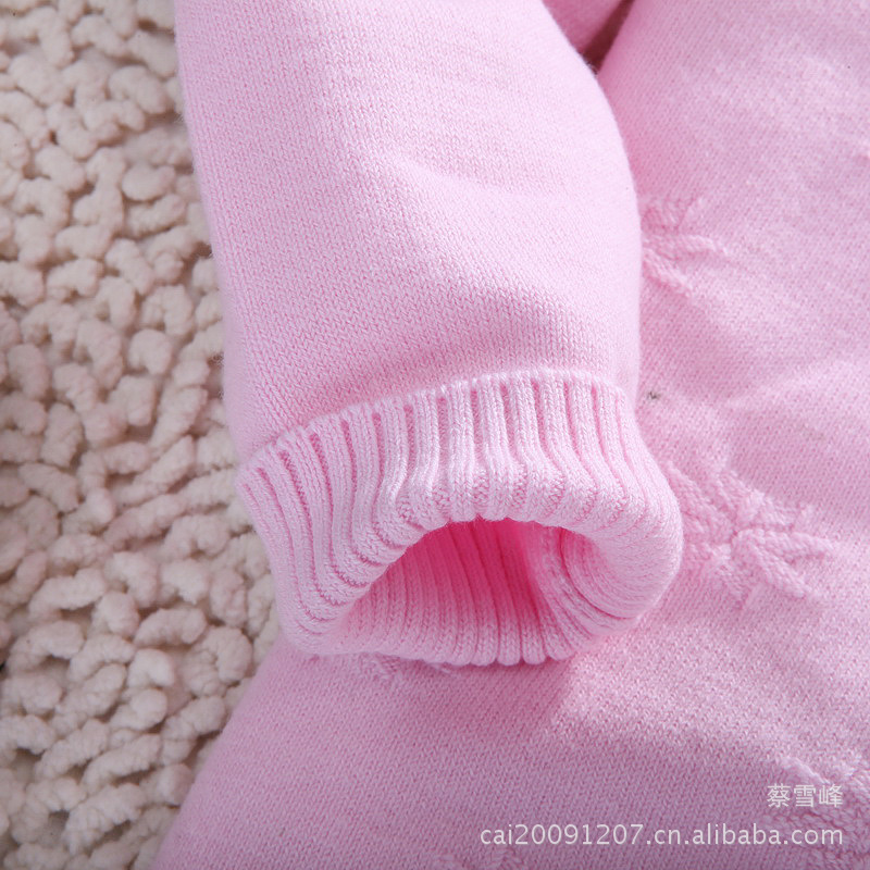 ~韩版全棉纯色提花针织打底衫~中大童珠花高