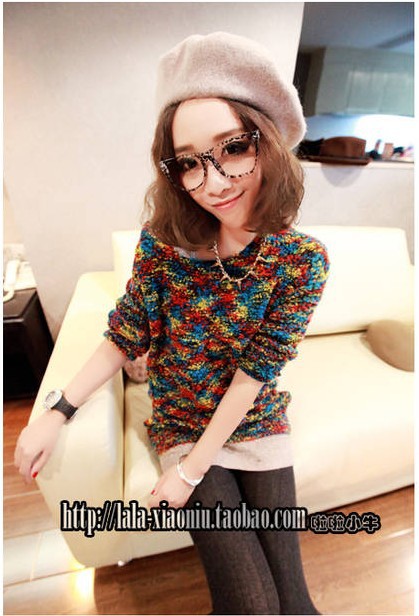 2012秋冬新款6079#<em>美丽说</em> 啦啦小牛 七彩<em>毛衣</em>