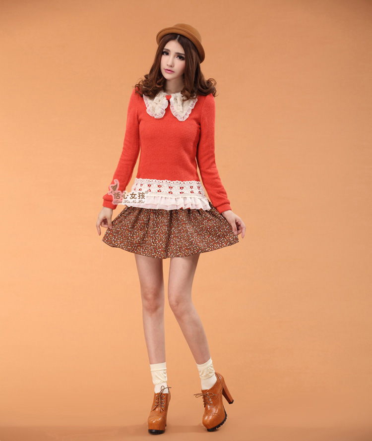 <em>恬心女孩</em> 秋冬装 碎花长袖<em>两件套</em>连衣裙 1219_