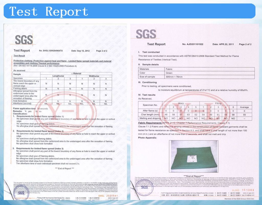 EN14116-NFPA2012阻燃报告