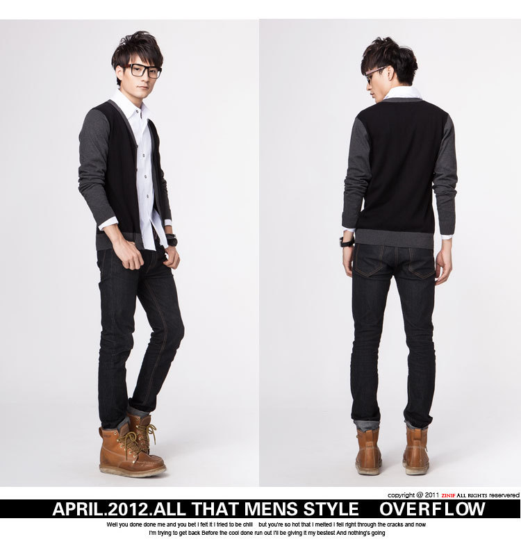 【2012秋装韩版<em>针织衫男V领</em>长袖<em>开衫</em>男纯色毛