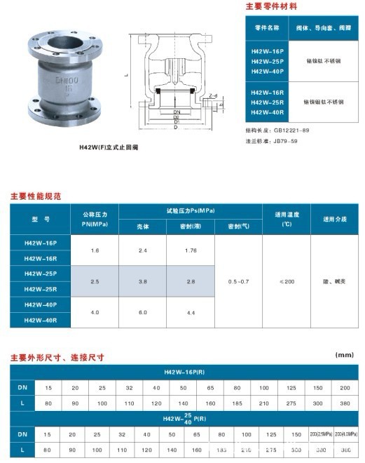 h42w不锈钢法兰立式止回阀 厂家直销 优质不锈钢止回阀线下热卖