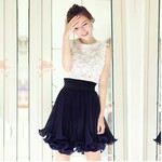 2012夏季新款 韩版公主风拼接百摺 收腰淑女修身OL连衣裙*W2969