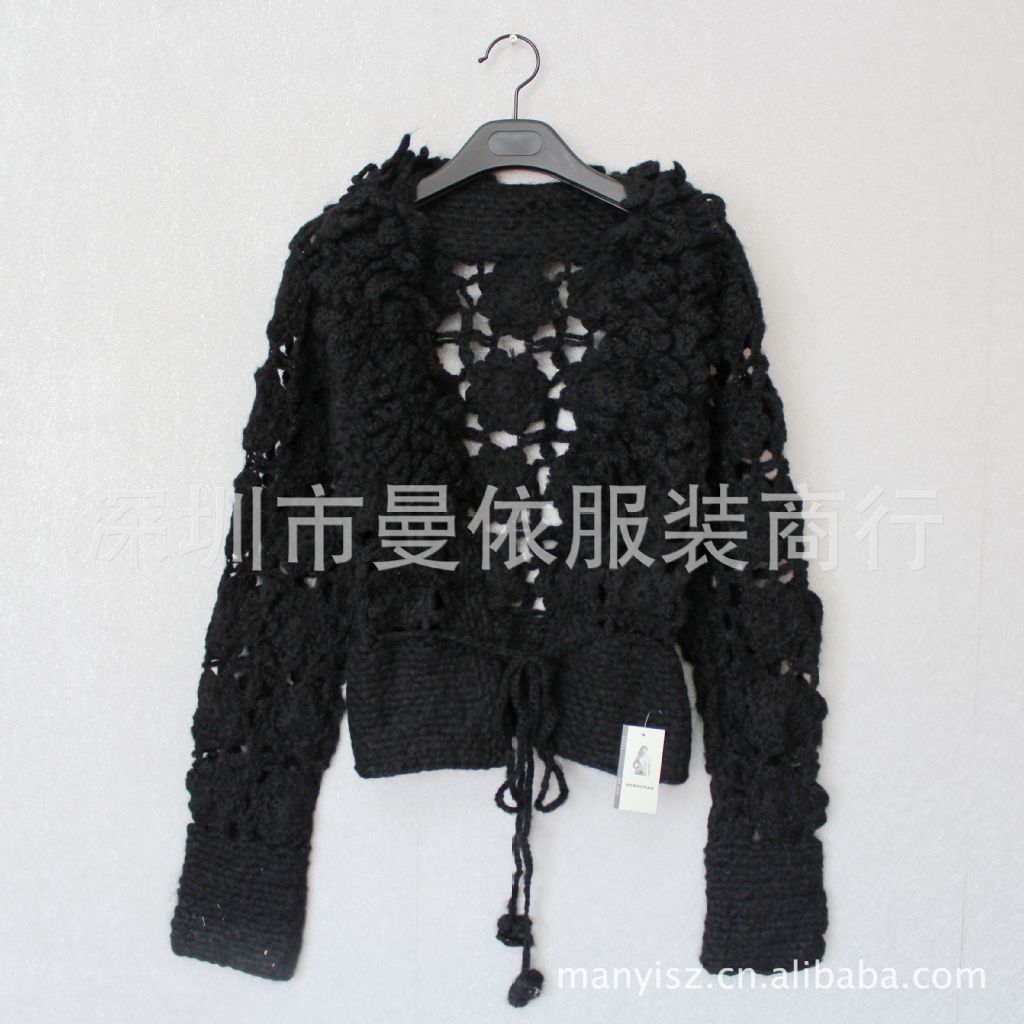 【日韩风针织毛衫勾<em>花缕空开衫</em>外套披肩7122