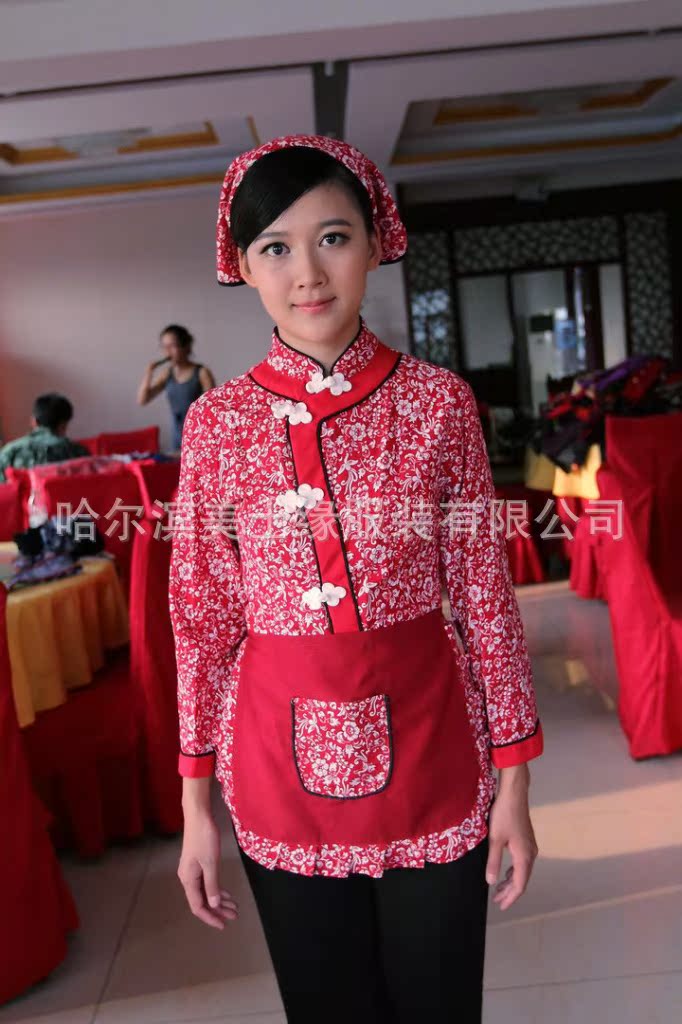 依罗琪 特色东北饭店服务员工作服 女士酒店餐