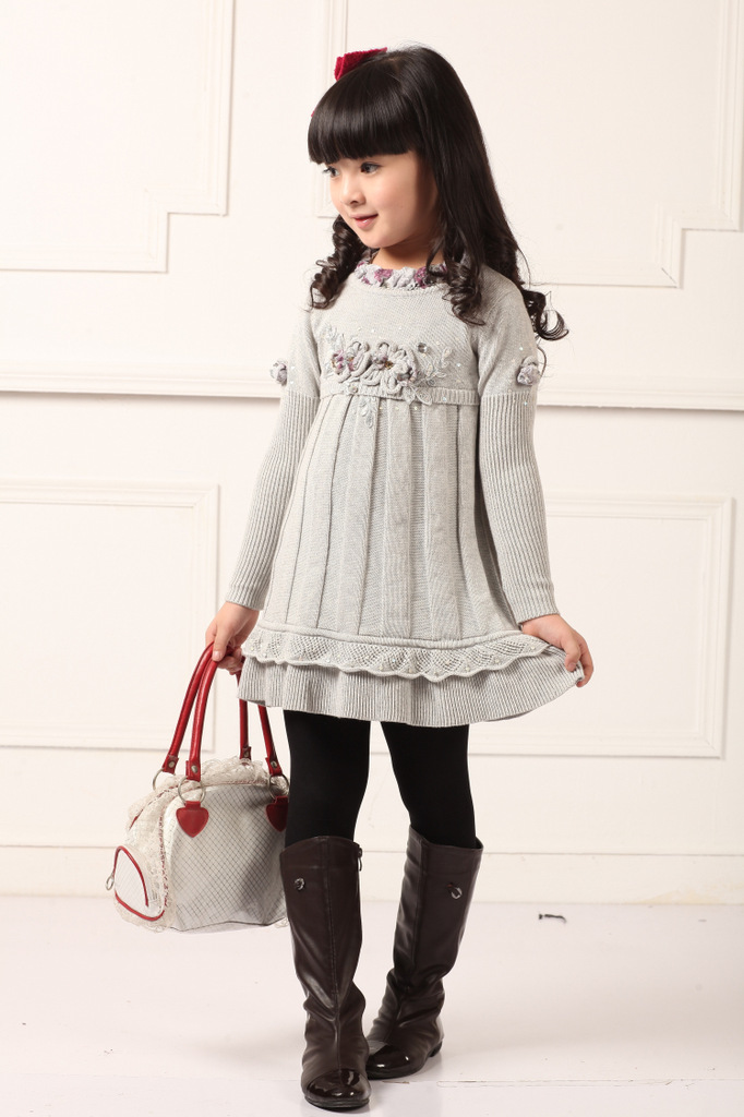 购 韩版女童全棉手工针织衫 中大<em>儿童毛衣裙</em>精