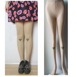 成人袜-日本原宿纹身丝袜原宿zipper bling bling钻石