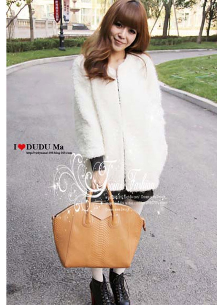 韩国2012秋冬新款~珍珠领 甜美毛绒绒|外套|大衣