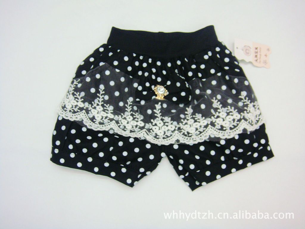 【韩版蝴蝶结 圆点蕾丝花边 <em>女中童短裤</em>】价格