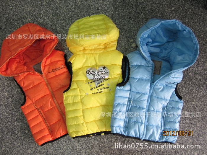 【批发外贸<em>童装</em> 男童连帽<em>马甲棉</em>背心 批发秋冬