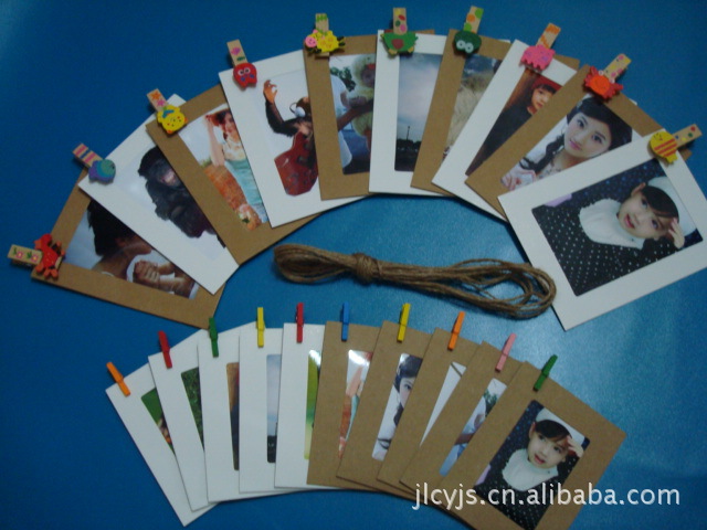 麻绳夹子相框 悬挂式<em>照片墙</em> <em>5寸</em>基本色7枚装 自