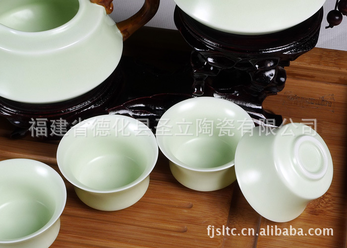 龙行天下 8入月青手彩茶具套装  定窑茶具