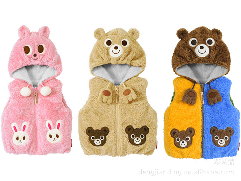 童装批发 热卖 爆款动物<em>珊瑚绒马甲</em> 连帽卫衣 造
