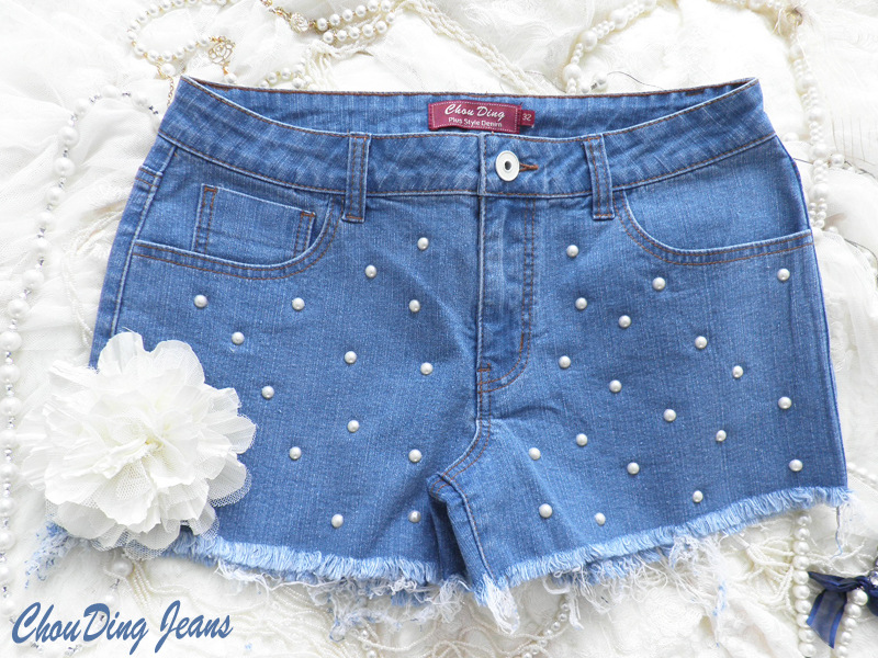<em>玫瑰花</em>珍珠牛仔<em>短裤</em>,大码牛仔<em>短裤</em>9SH80303 