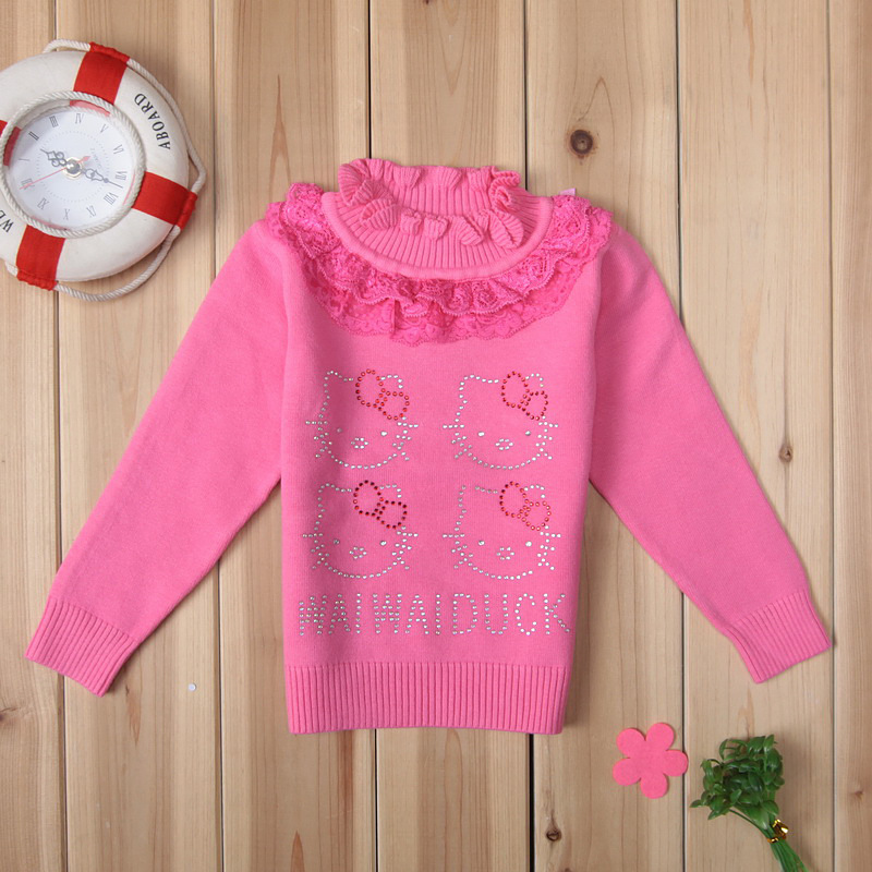 <em>批发</em>秋冬新款女童毛衣歪歪鸭女小童花边<em>毛衣 </em>