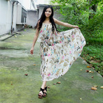 2012夏季新款 超仙女百褶蝴蝶印花波西米亚风雪纺 连衣裙*3967