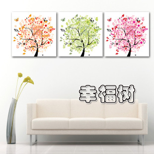 现代家居装饰画客厅花卉无框画幸福树三联画