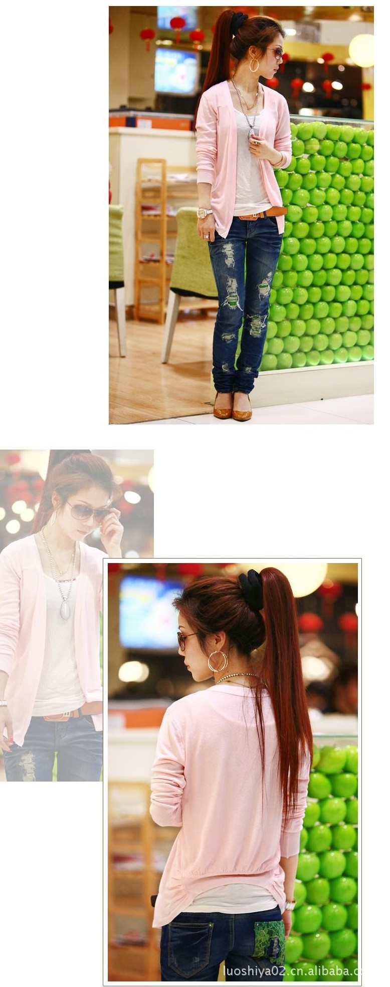 新款 <em>不规则</em>下摆 糖果色<em>无扣开衫</em>长袖针织衫明