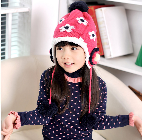 韩国新款秋冬 女梅花儿童帽子 加厚加绒针织帽