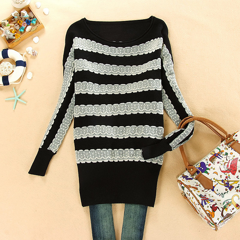秋冬装<em>外贸少女装</em>学院风条纹中长款针织衫套头