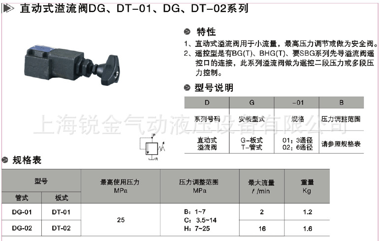供应dg-02直动式溢流阀