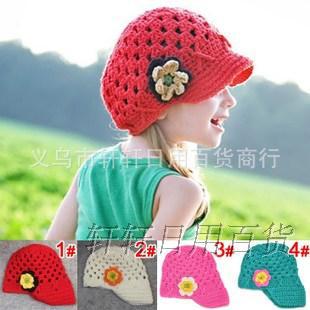 批发采购帽子-韩版儿童女宝宝婴儿红色花朵帽