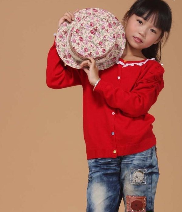 2013新款童装 女童羊绒<em>开衫小女孩</em>花领蕾丝花