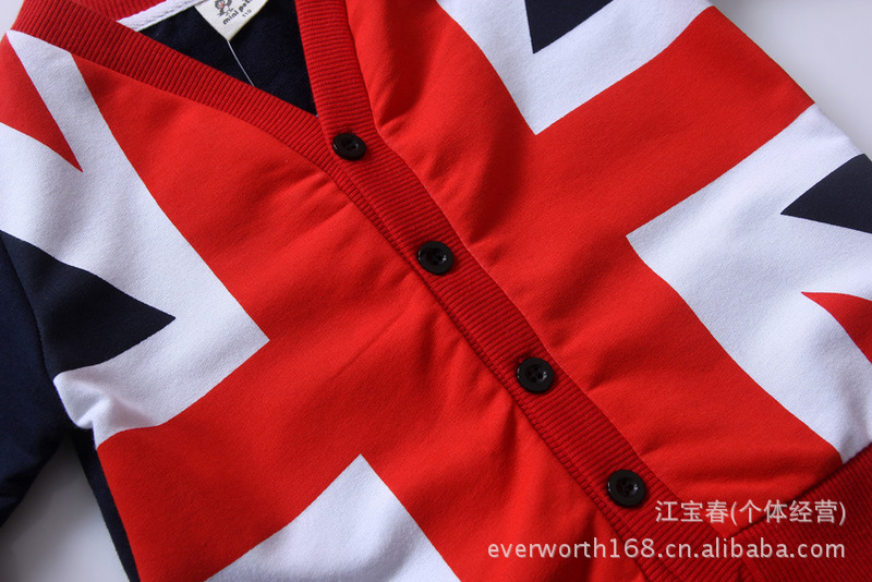 【春款童装 美国旗<em>开衫</em>长袖 打底衫长款秋衣 儿